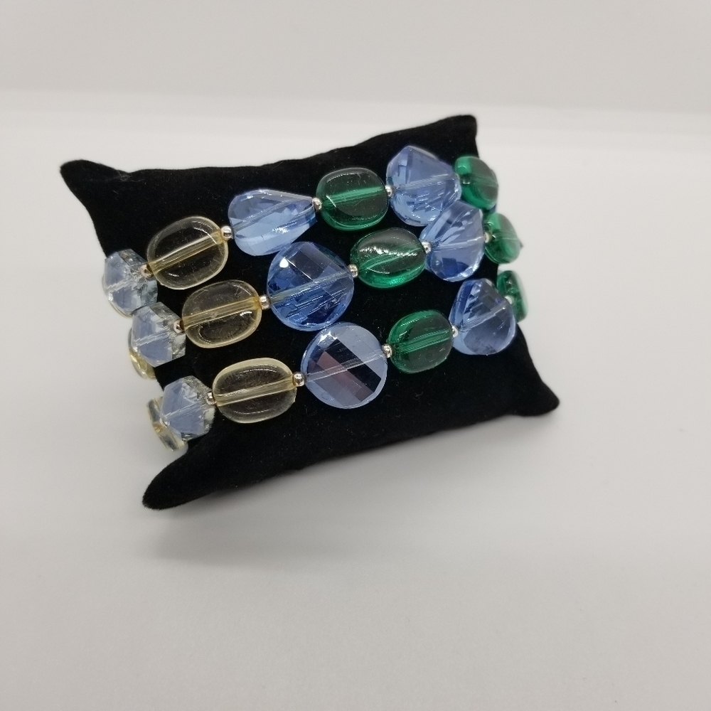 3 strand stretch bracelet blue green champagne